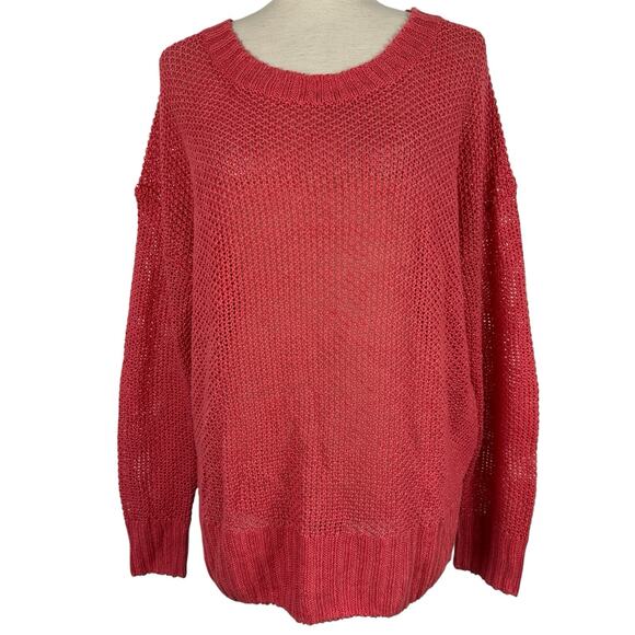 J Crew Sweater Women Medium Linen Coral Relaxed Beach Crewneck Coastal Relaxed - Picture 1 of 14